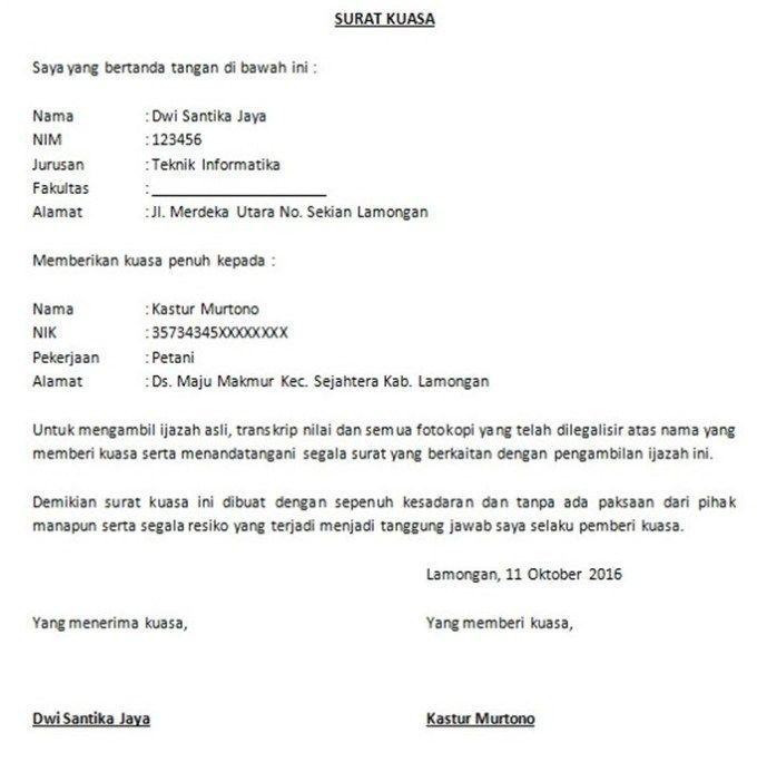 Contoh Surat Kuasa Pengambilan Ijazah di Tempat Kamu Kerja