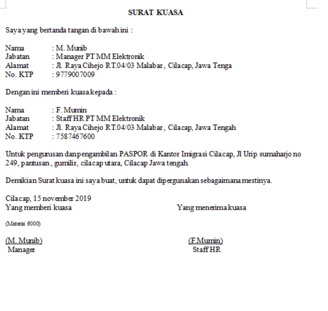 Contoh Surat Kuasa Pengambilan Paspor di Imigrasi