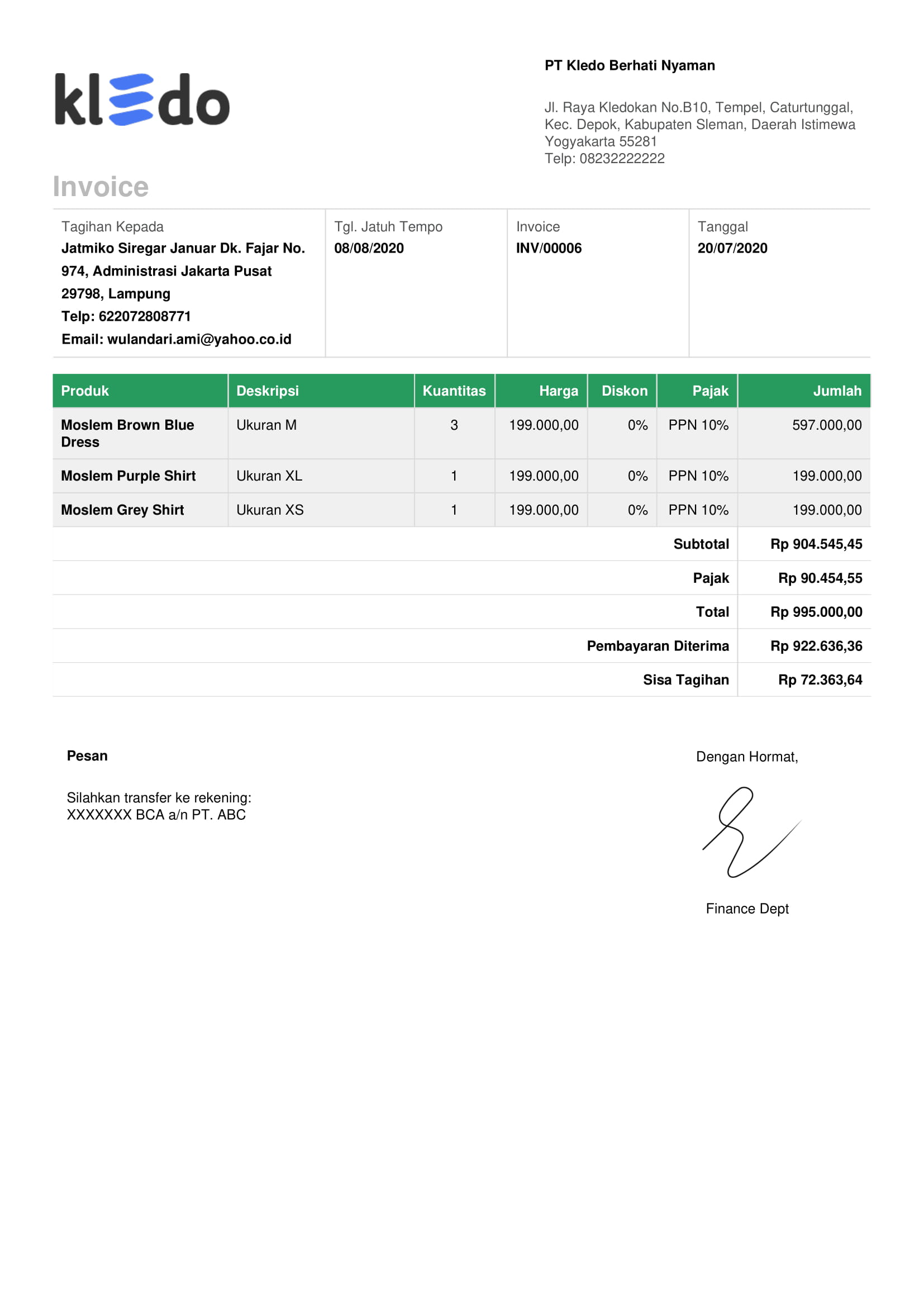 15 Contoh Invoice Untuk Berbagai Keperluan Disertai Penjelasan 0764