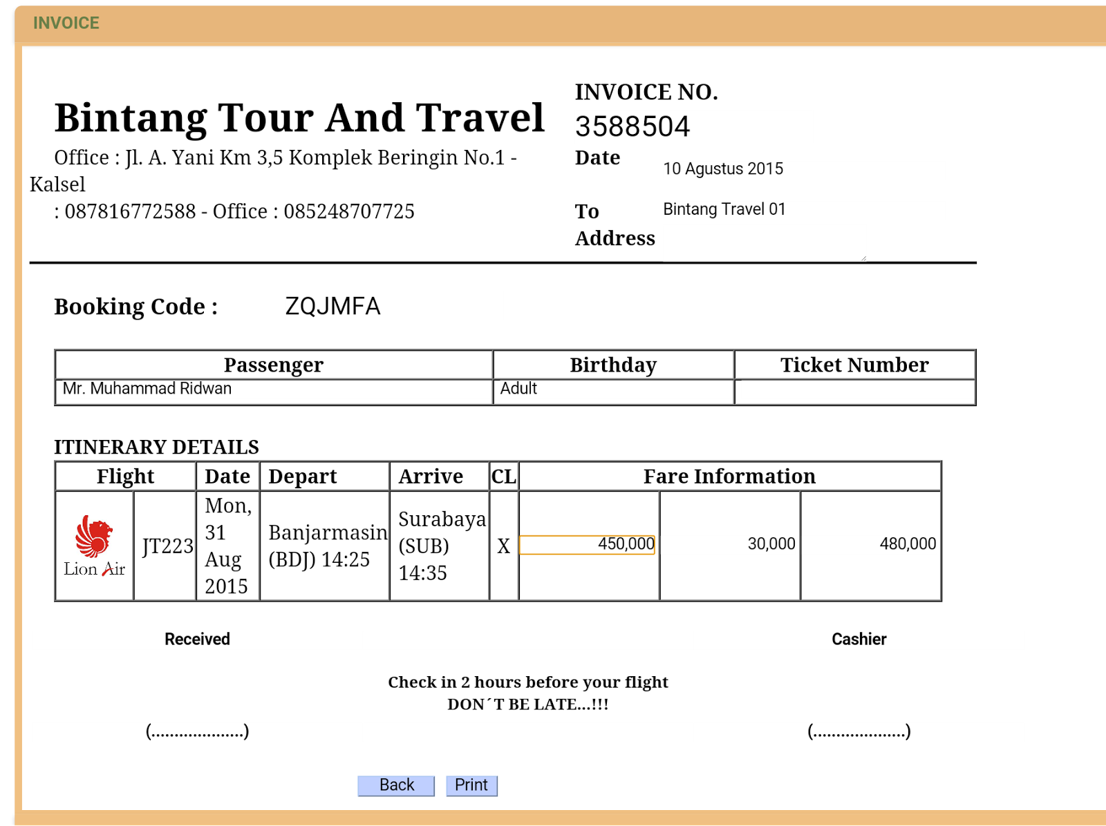 travel agency invoice format download