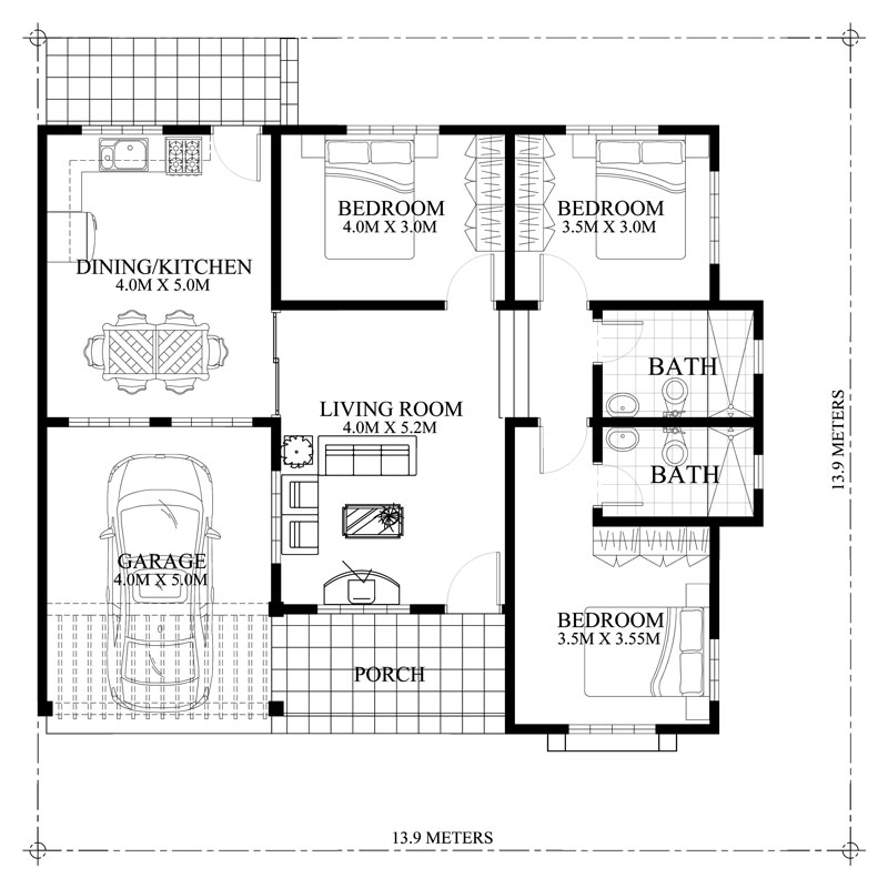 Denah Rumah 6x8 3 Kamar